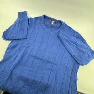 Club Room Mens Blue V Neck Knit Sweater Long Sleeve Cotton Size XL Ribbed